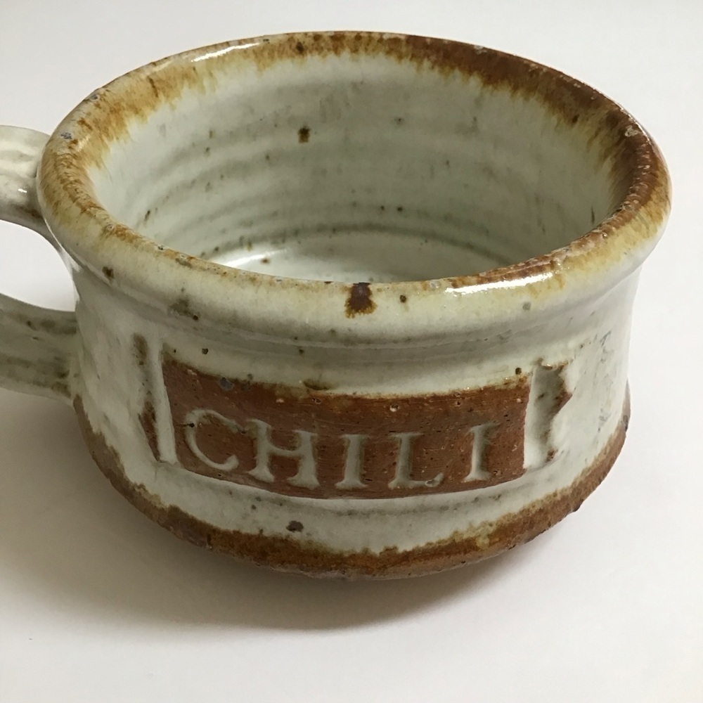 Handmade Studio Pottery Chili Bowl Handle Natural Speckled Glaze Rustic Cabin - Picture 3 of 14